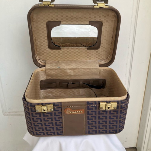Vintage Europa vanity case used, blue and brown
