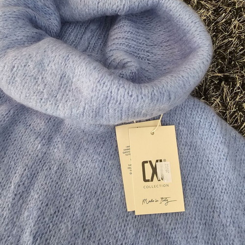 Mohair pullover new, blue, one size with turtleneck collar
