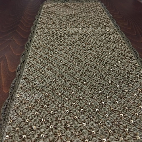 Handmade table runner with beads and lace
