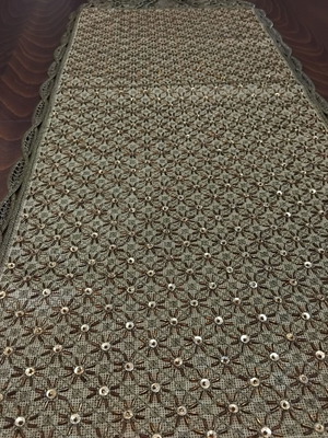 Handmade table runner with beads and lace