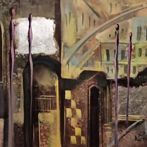 Painting R. Retzas (City) new, mixed media on canvas