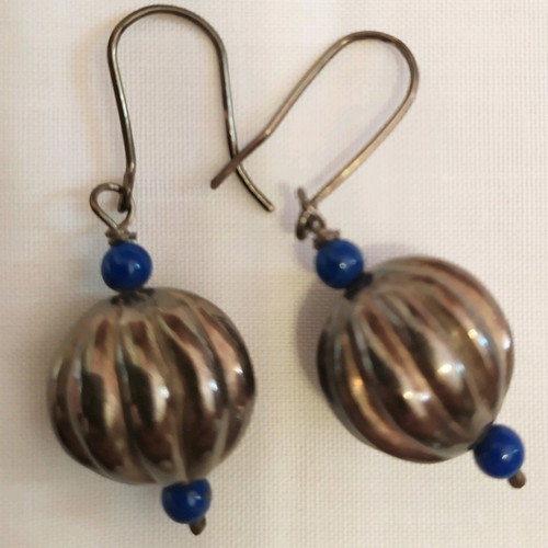 Silver handmade earrings with lapis lazuli from Benaki Museum new
