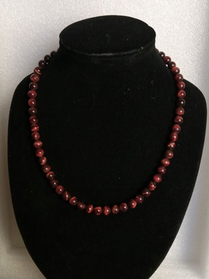 Necklace with Red Tiger's Eye Semi-Precious Stones and Silver Clasp