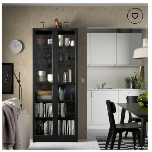IKEA Bookcase vitrine black with glass doors like new 80x30x202 cm