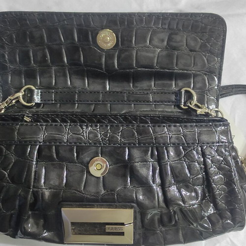 Guess women's croc-style evening handbag, new, black gray pearl