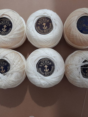 Anchor no60 thread balls ecru and white, pack of 6 unused