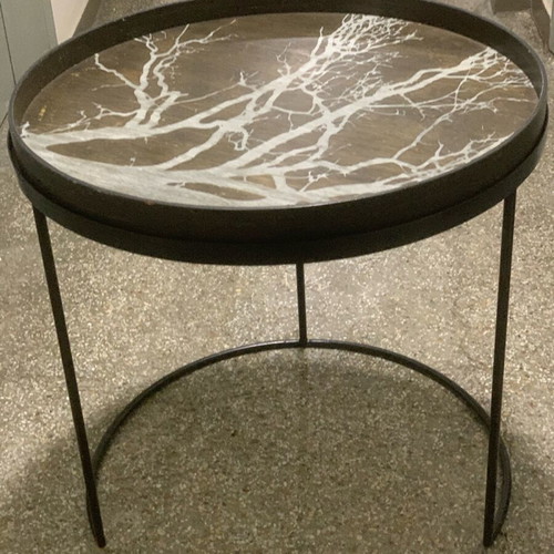 Decorative coffee table used with metal base and wooden top frame