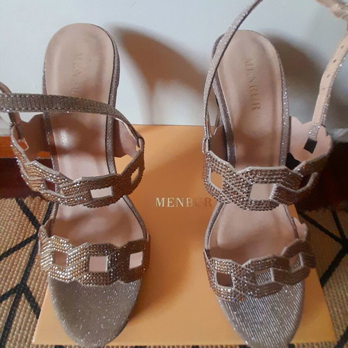 Menbur bridal sandals new, silver and gold, 10-11 cm heel