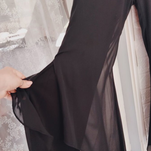 Black Latin Dance Flared Pants with Chiffon Ruffles, M/L