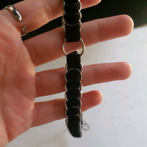 Black Velvet Chainmail Choker Stainless Steel O Ring Handmade
