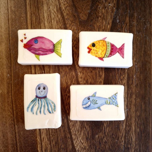 Handmade soap set with colorful fish, pack of 8, new
