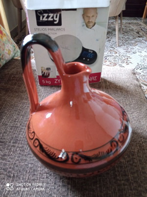 Ceramic wine jug like new with painted border