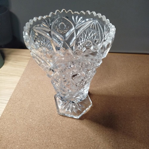 Crystal vase Bohemia used, height 20 cm