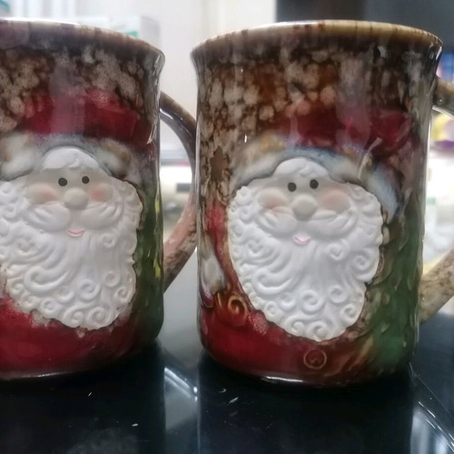 Set of 2 new ceramic mugs with painted exterior