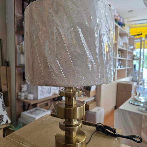 Metal table lamp gold with beige shade new