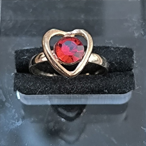 Women's heart ring with red stone, pink gold tone, new