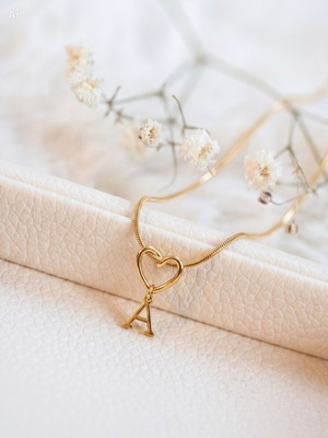 Gold Heart Necklace with Letter A Pendant New