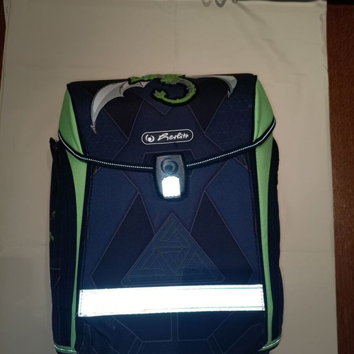 Herlitz Midi Green Robo Dragon school backpack used, 16lt blue with bottle holder