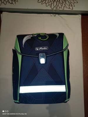 Herlitz Midi Green Robo Dragon school backpack used, 16lt blue with bottle holder