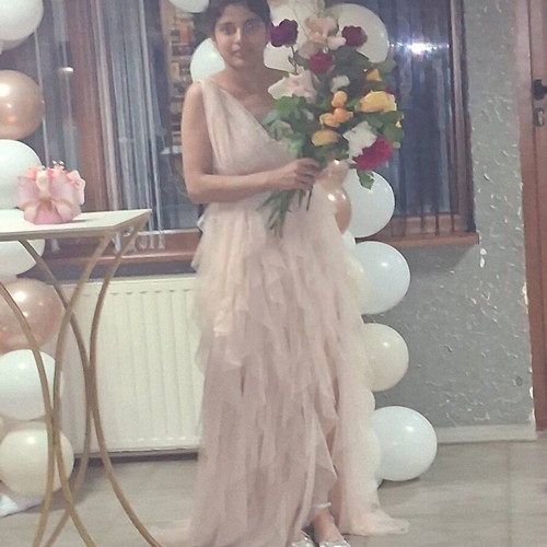 Fairy Long Formal Dress with Tulle and Ruffles like new, beige