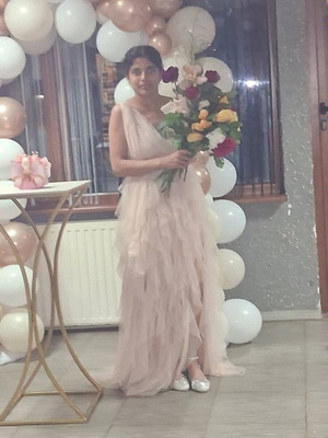 Fairy Long Formal Dress with Tulle and Ruffles like new, beige