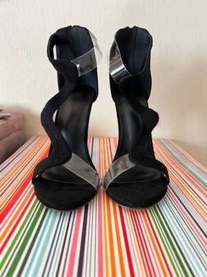 Women's sandals new size 36 black suede with transparency