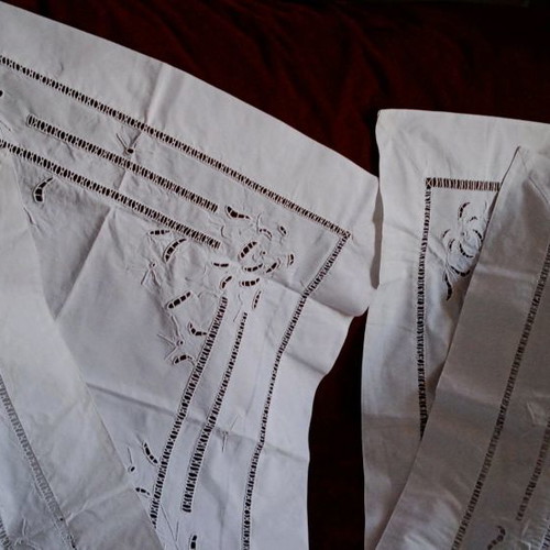 Table linens with cutwork embroidery and handmade large azur, new, set of 2