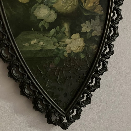 Old wall decoration with genuine bronze frame, Italian 1950s