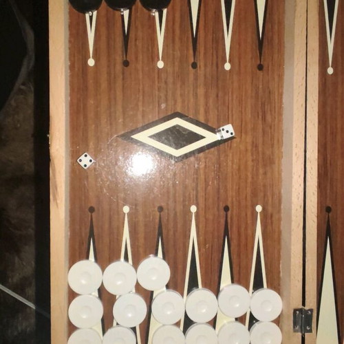 Wooden 2-in-1 board game used, chess and backgammon in case