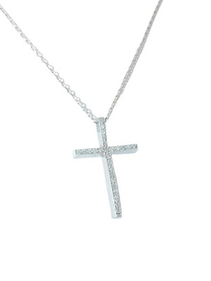 Σταυρός χειροποίητος ασημένιος 925 κυρτός μικρός με ζιργκόν και ασημένια καδένα καινούργιος