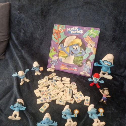 Smurfs lot used with McDonald's figures, puzzle book and domino set