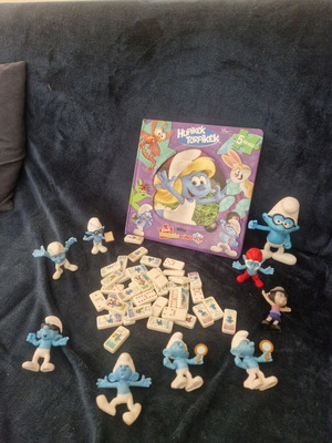 Smurfs lot used with McDonald's figures, puzzle book and domino set