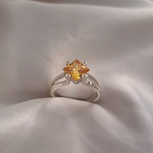 Silver ring 925 handmade with square citrine and zirconia stones, new