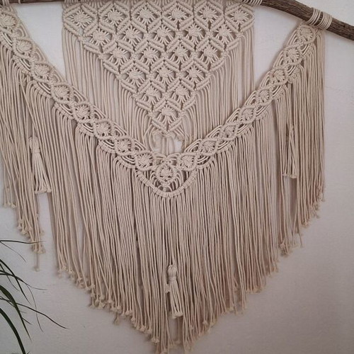 Large macrame wall hanging, 100% cotton and natural wood