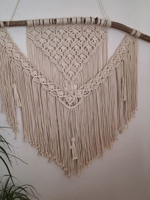 Large macrame wall hanging, 100% cotton and natural wood