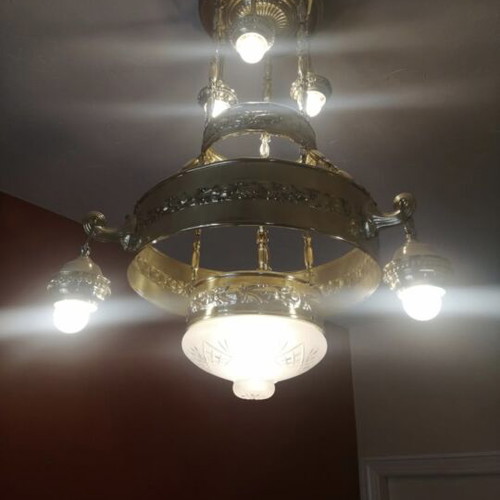 Art Nouveau brass chandelier 1900-1920 from Austria like new, 7 lights, 60 cm