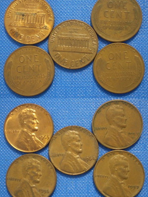 United States of America 1 Cent coins used, pack of 5