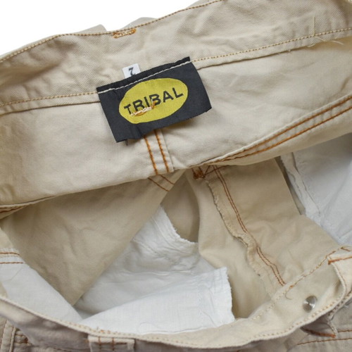 Tribal Baggy Long Shorts Beige Y2K Hip Hop Skate Style used, size XS-S