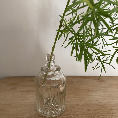 Small retro single-flower vase in clear glass like new