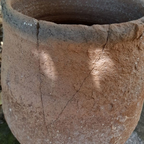 Cretan ceramic jar used antique with crack, 62cm height