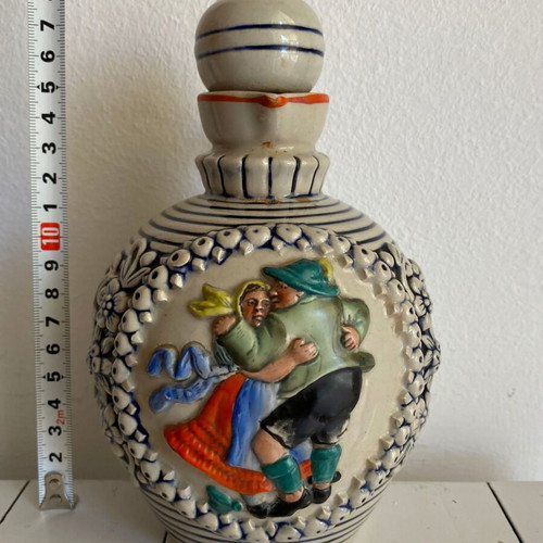 German cider earthenware jug used with relief carving