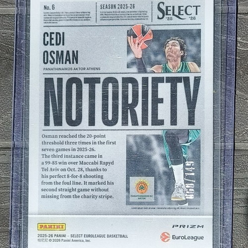 Cedi Osman Panathinaikos Notoriety Cracked Ice Card 2025-26 Panini Select Euroleague