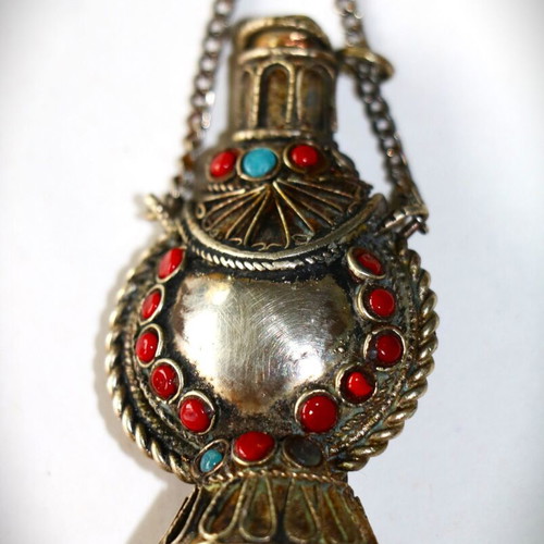 Tibetan Flask Pendant new with semi-precious stones