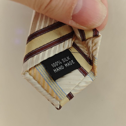 Silk men's tie new, beige and yellow, handmade Greek