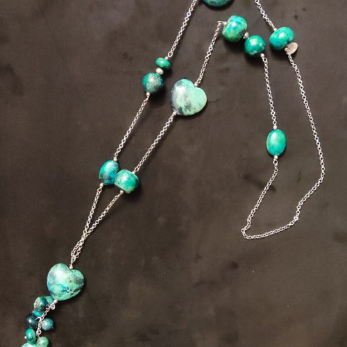Gregio long silver 925 necklace with semi-precious stones like new