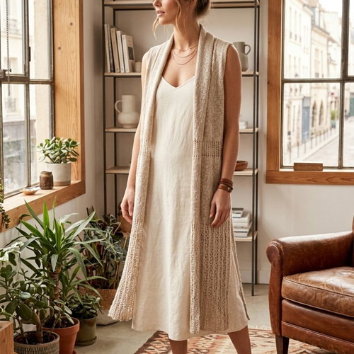 Attrattivo knitted summer vest used, beige, size S