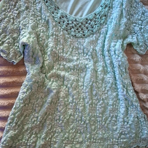 Mint lace blouse C&A with beads on neckline, like new