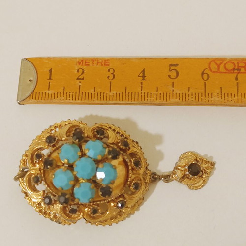 Pin vintage from Austria used, gold plated with semi-precious stones