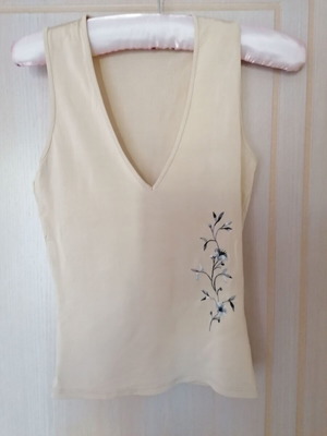 Swish jeans top S/M, beige with floral detail
