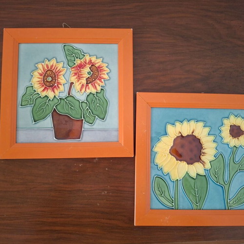 Small orange frames with handmade painted sunflowers like new